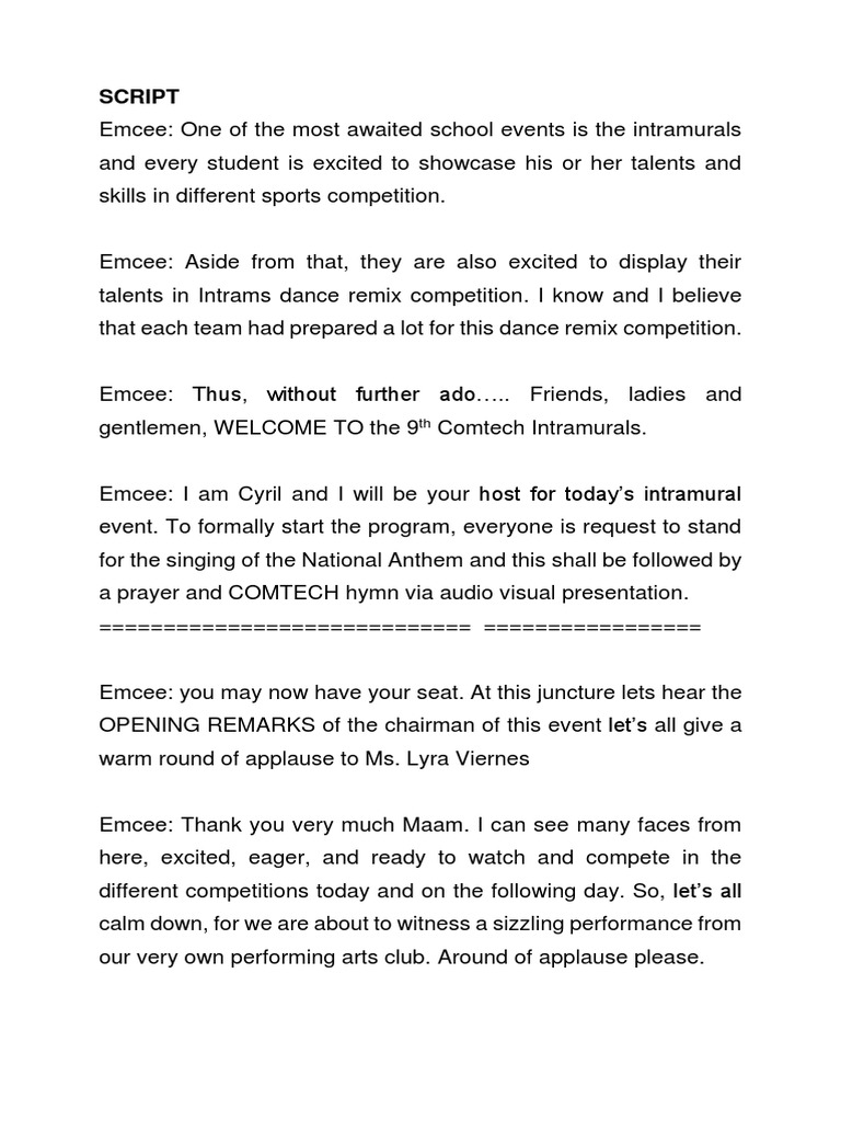 Emcee Script For Intramurals Opening Ceremony Tagalog Shop www
