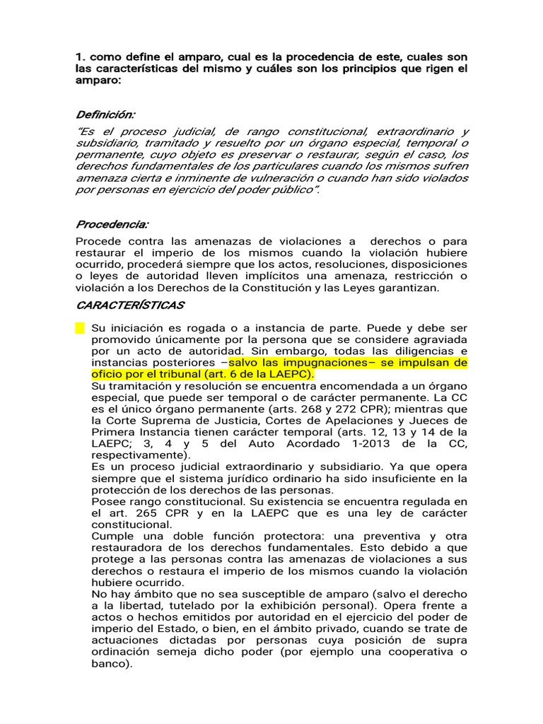 Definición y Características del Amparo | PDF