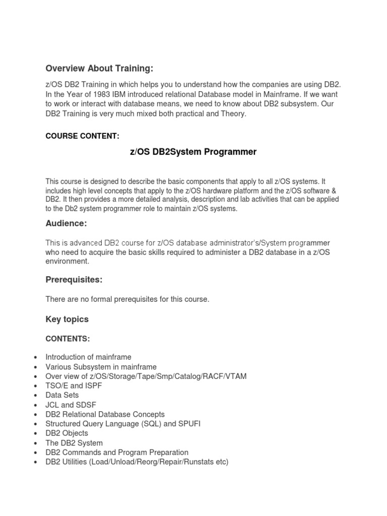 DB2 Course Content | PDF | Relational Database | Databases