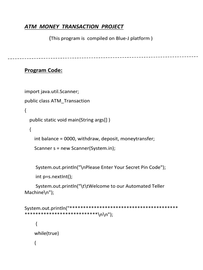 Java ATM Transaction Program | PDF | Automated Teller Machine ...