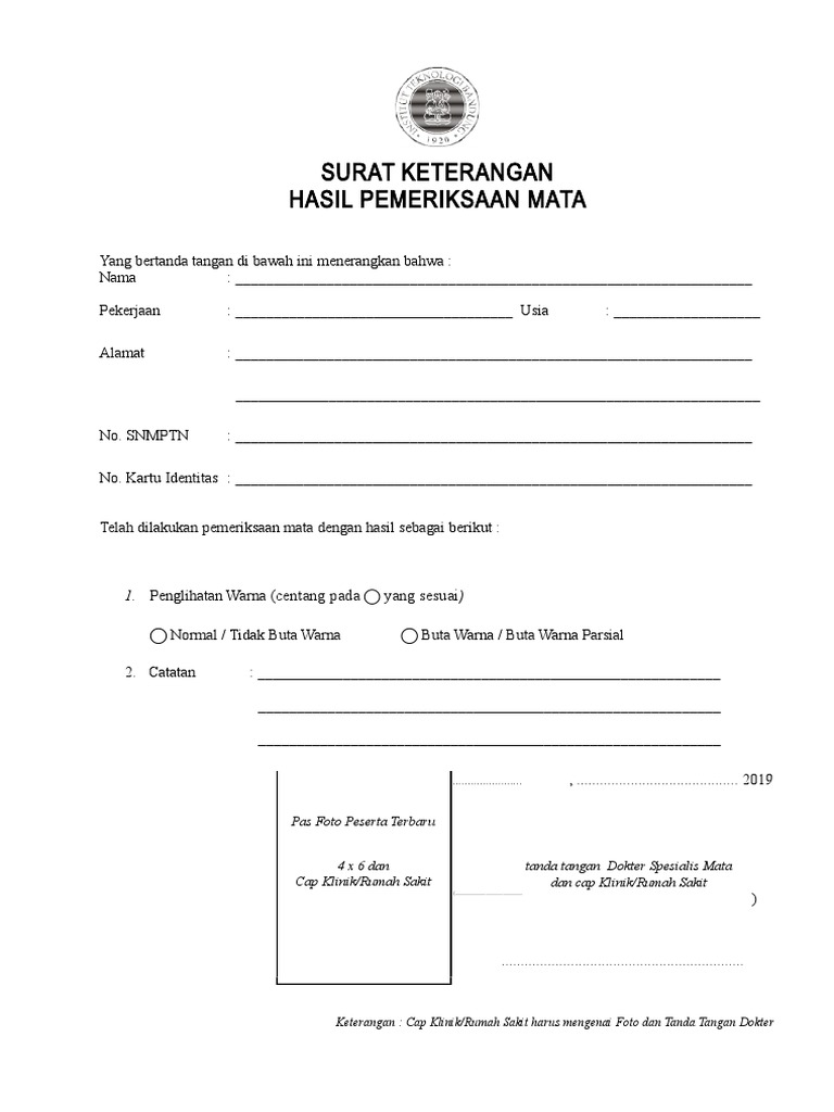 Surat Keterangan Bebas Buta Warna Pdf