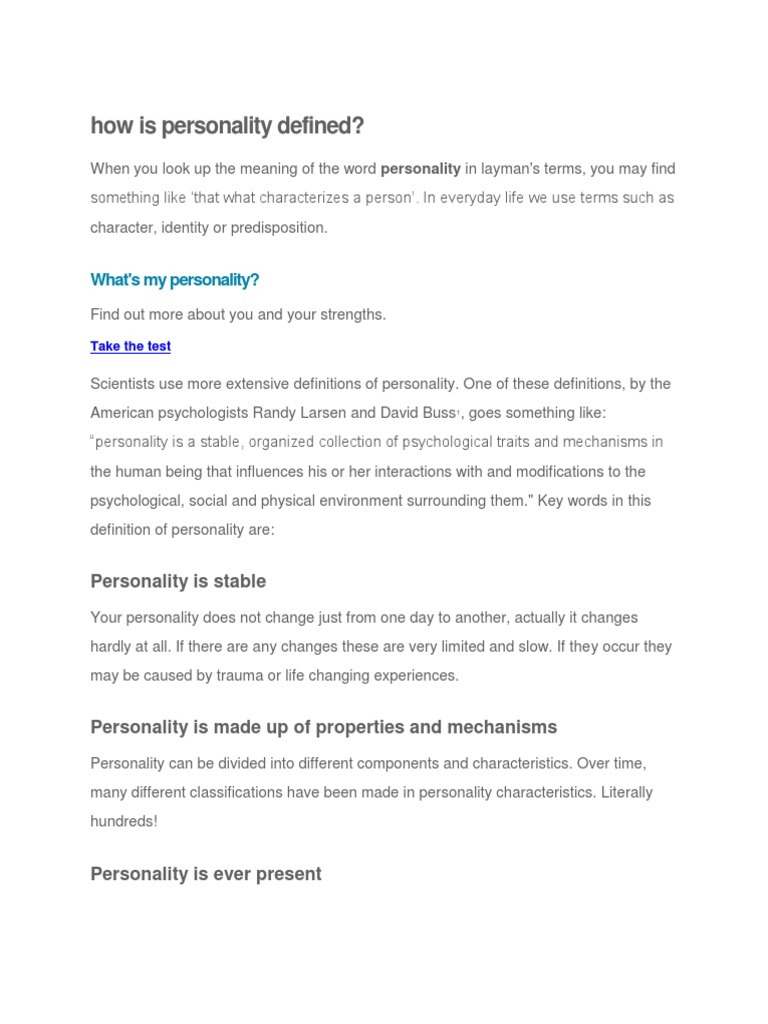 Personality and Important Concept | PDF | Nature Versus Nurture ...