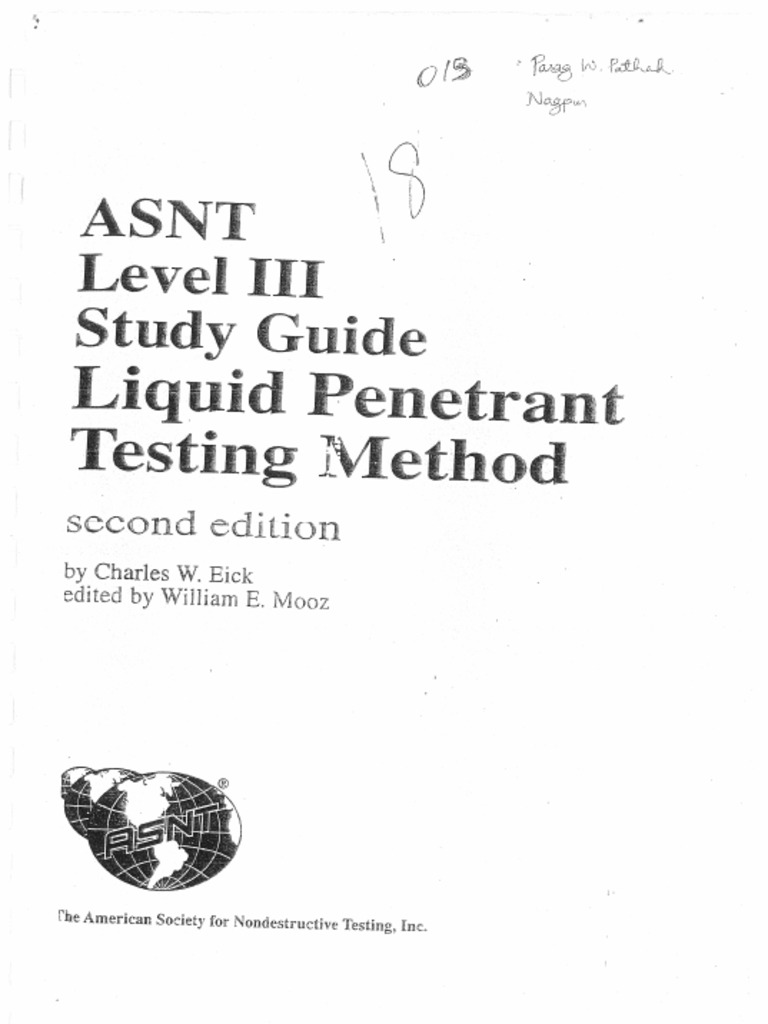 Asnt Level Iii Study Guid Liquid Penetrant Testing Method Pdf