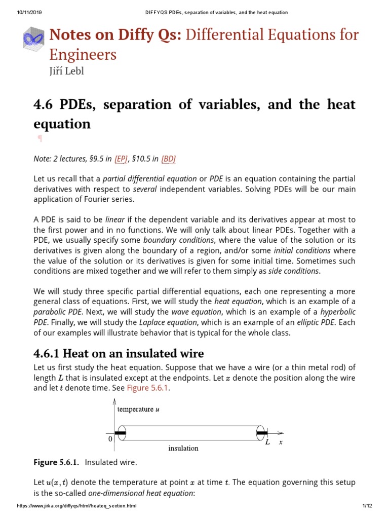 DIFFYQS PDEs, Separation of Variables, and The Heat Equation | PDF ...