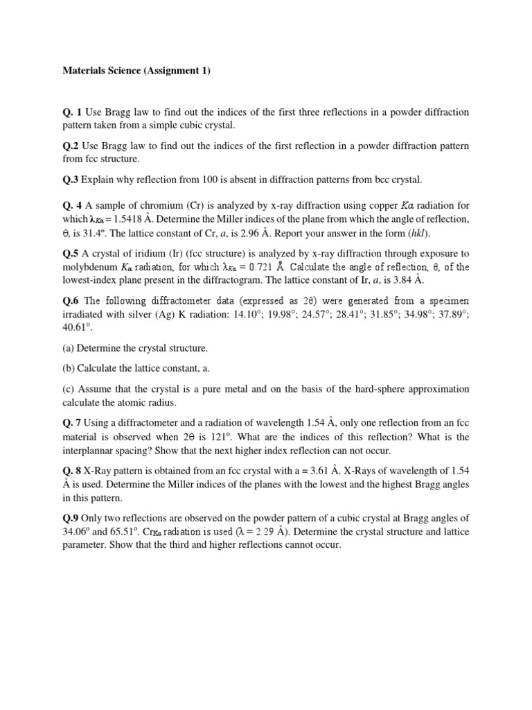 Assignment Crystal Structure X Ray Crystallography