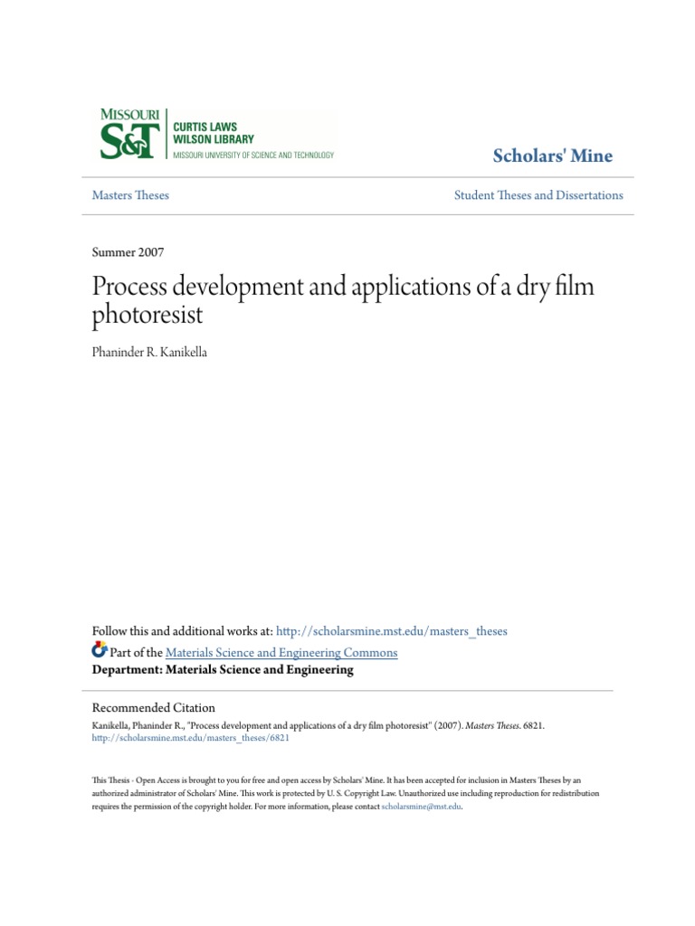 Process Development and Applications of A Dry Film Photoresist PDF