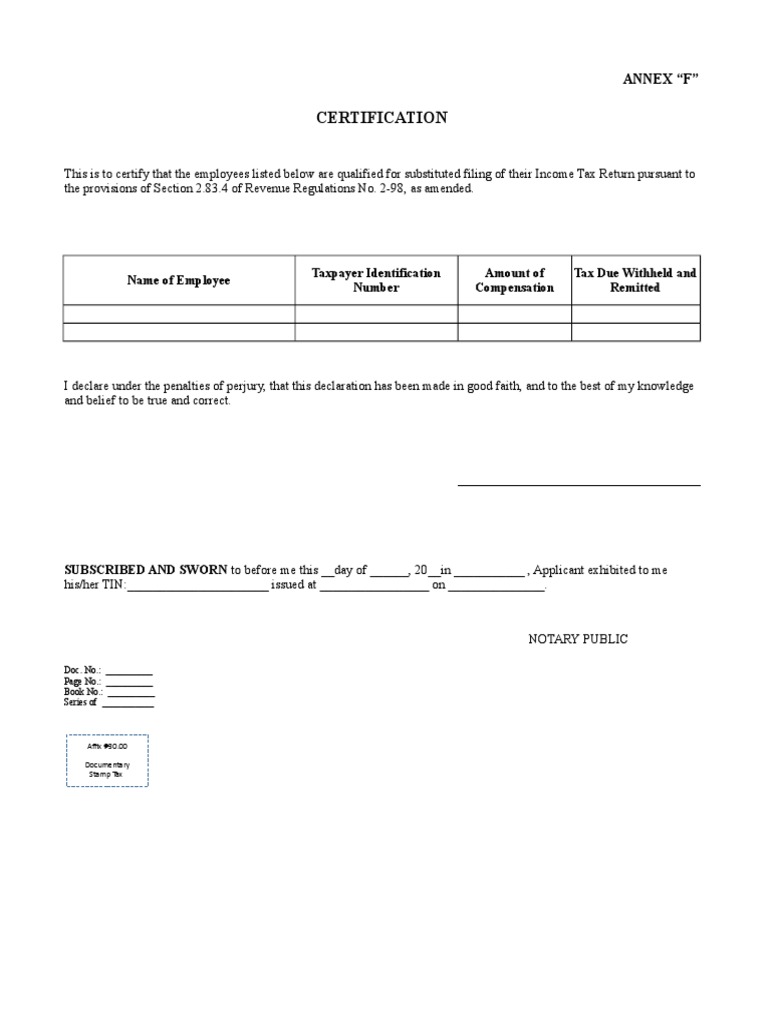 Annex F Certification Form Template | PDF