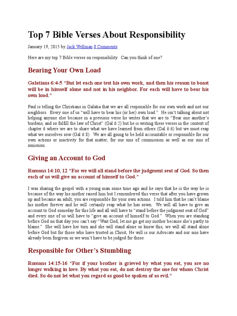 Bible Verses on Personal Responsibility | PDF | Repentance | Acts Of ...