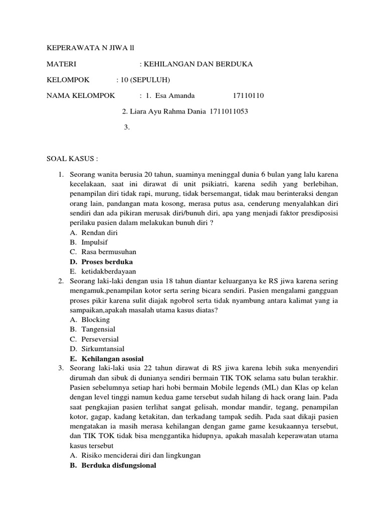 Kelompok 10 Soal Kasus Kehilangan Dan Berduka