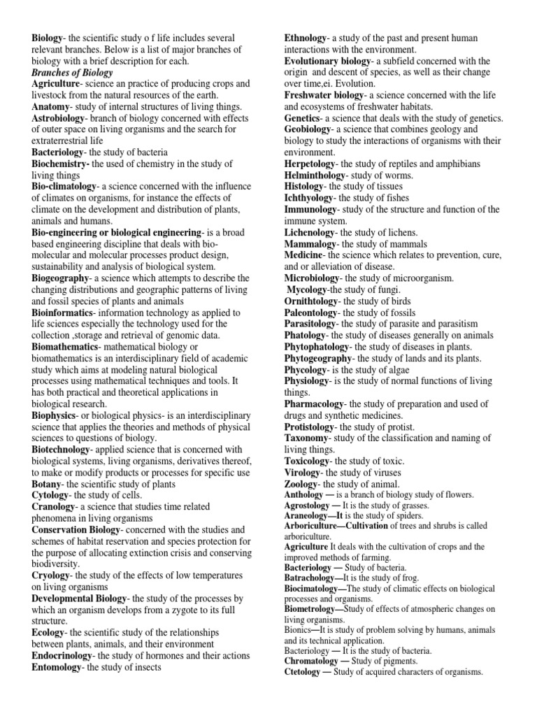 Branches of Biology | PDF | Herpetology | Biology