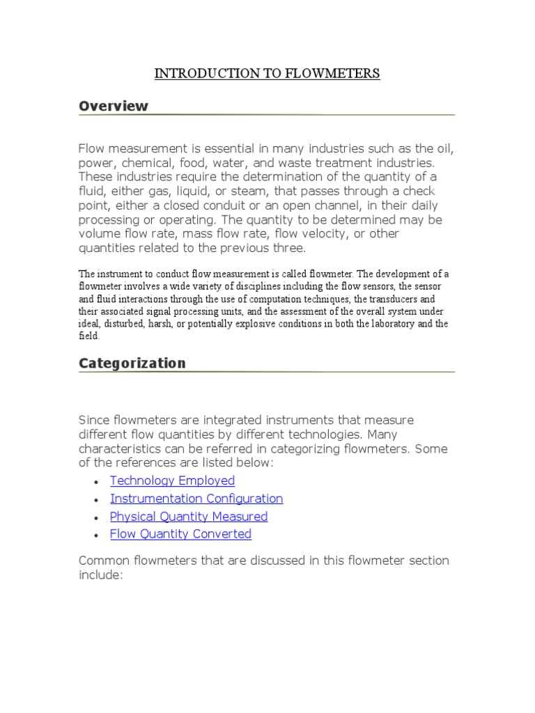 Overview of Flowmeter Types and Selection | PDF | Flow Measurement ...