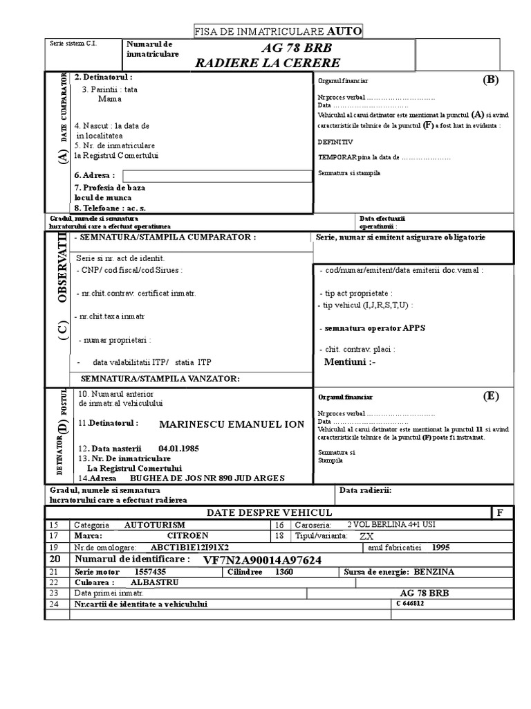 Fisa Auto | PDF