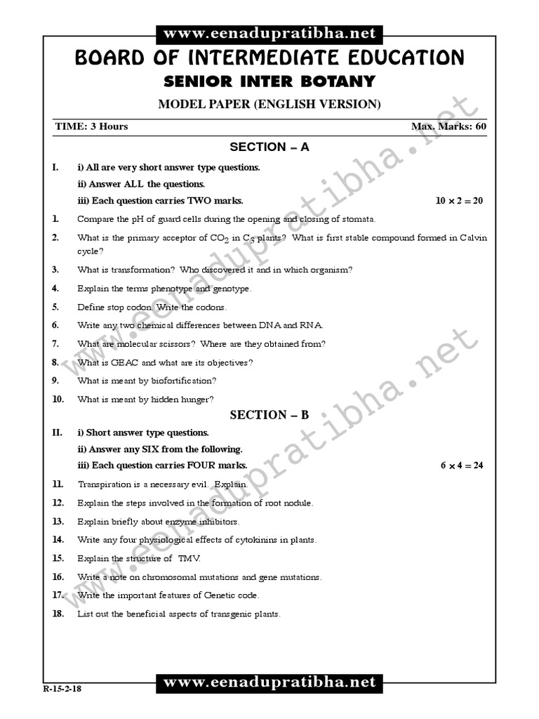 Botany Model Paper PDF Mutation