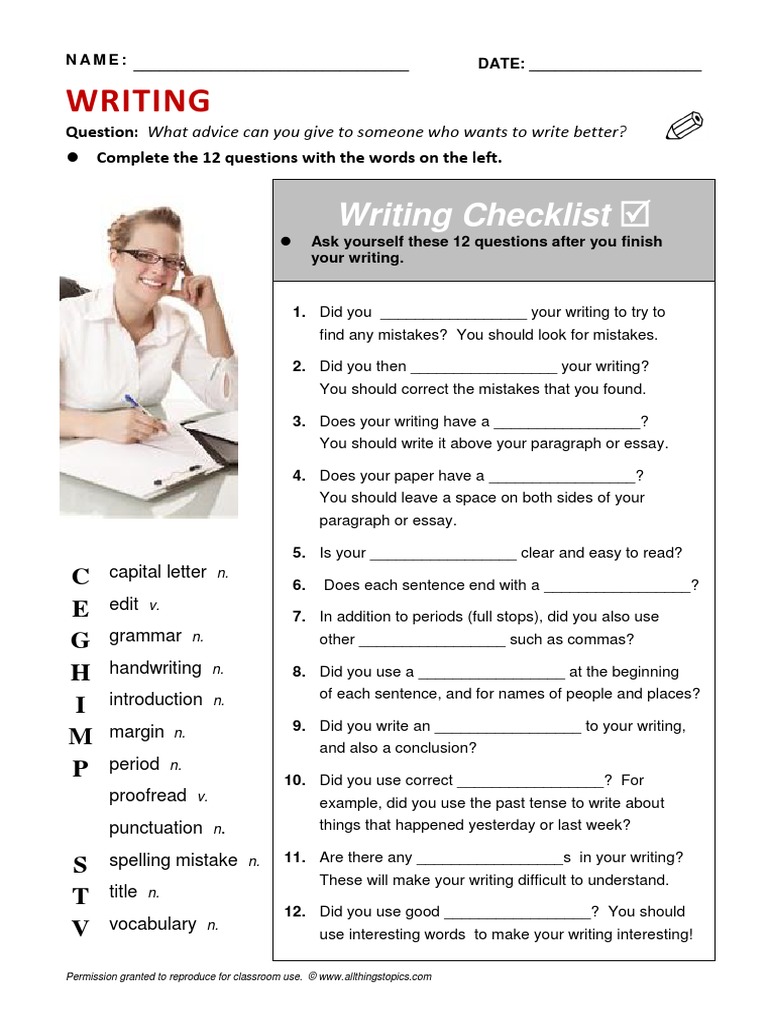 Writing Checklist PDF Writing Human Communication