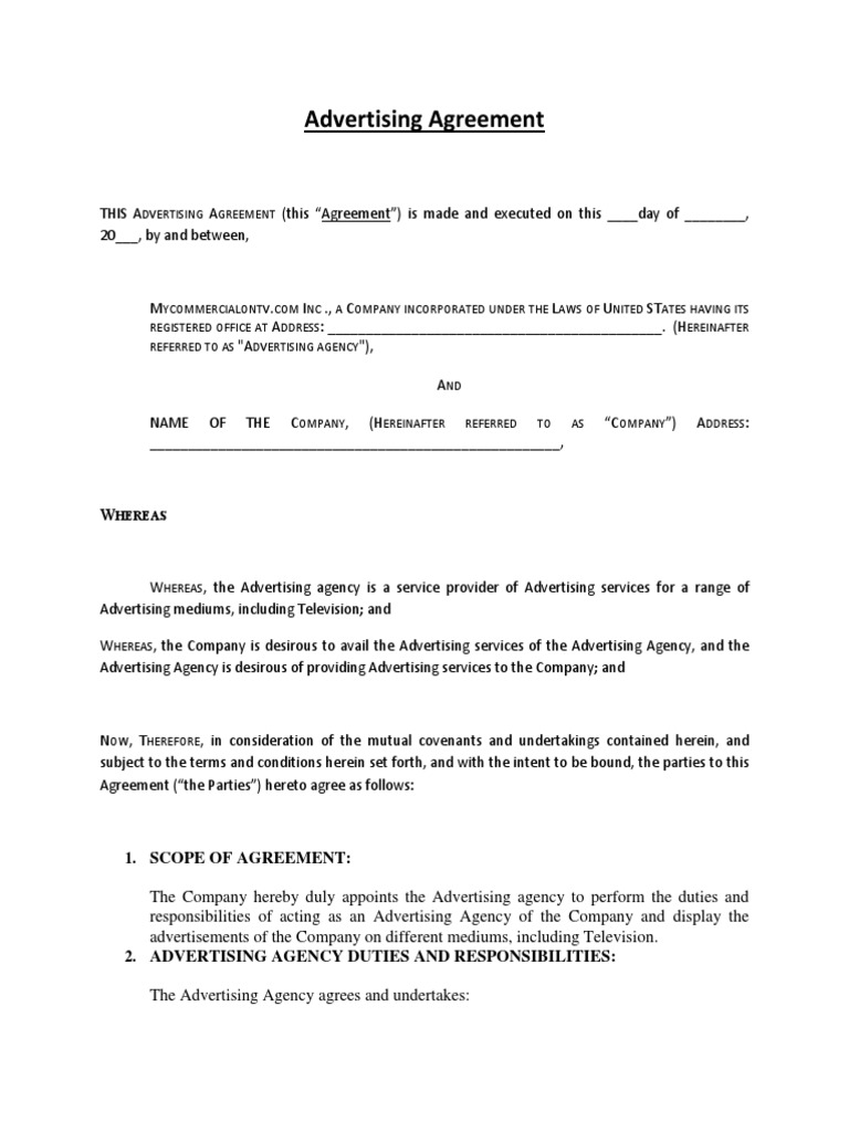 Advertising Agreement | PDF | Civil Law (Legal System) | Virtue
