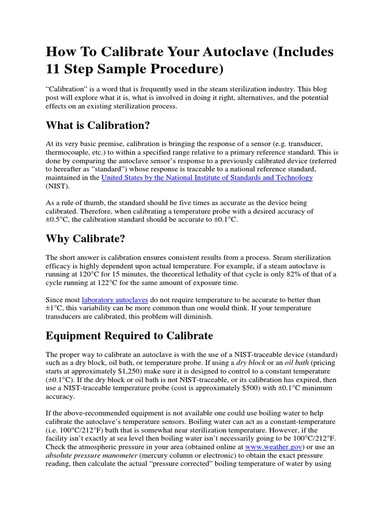 How To Calibrate Your Autoclave PDF PDF Calibration Sensor