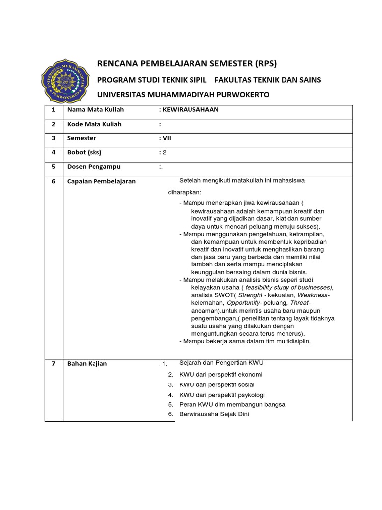 RPS Kewirausahaan | PDF