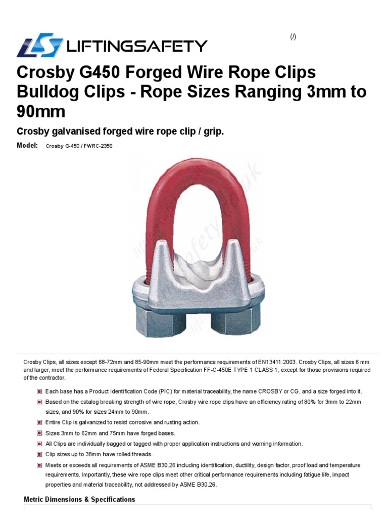 Crosby G450 Wire Rope Clips Bulldog Clips Rope Sizes Ranging