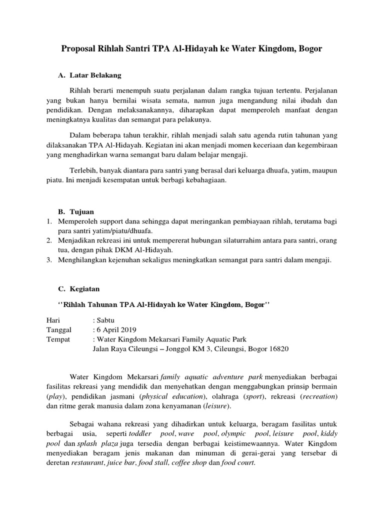 Proposal Rihlah Santri TPA Al-Hidayah | PDF