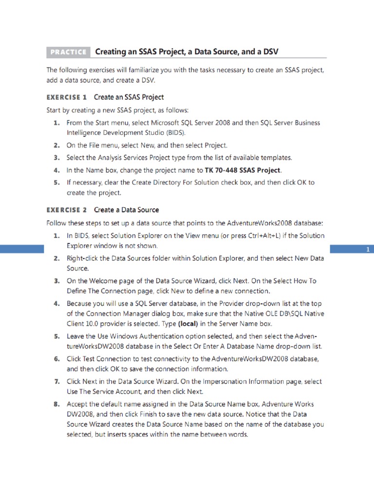 SSAS Project and Data Source Creation | PDF