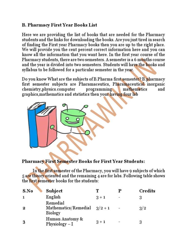 B. Pharmacy First Year Books List | PDF | Pharmacy | Medicinal Chemistry