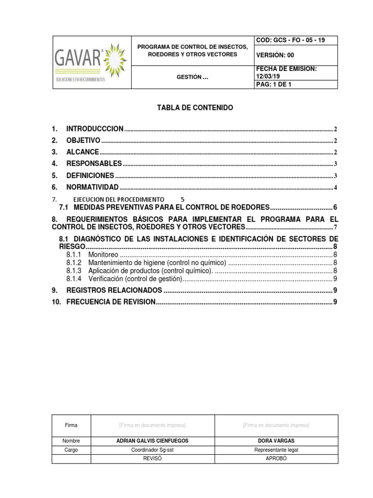Programa de Control de Plagas y Vectores | PDF | Pesticida | Plaga ...