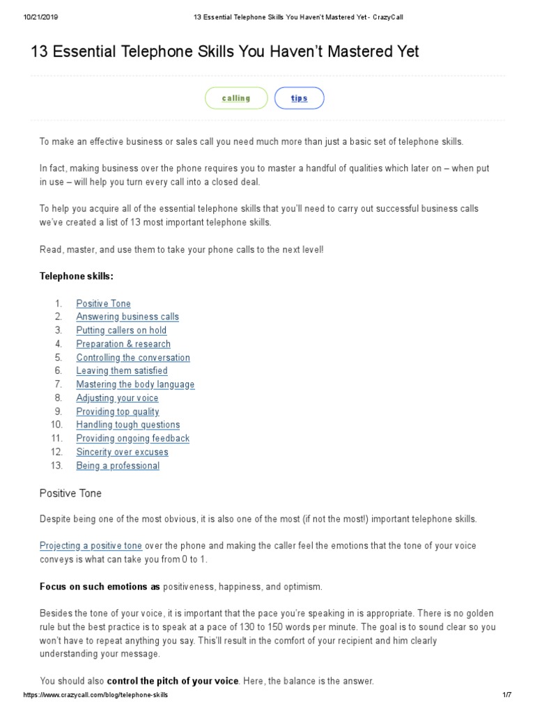 Master Essential Telephone Skills | PDF | Telephone | Body Language