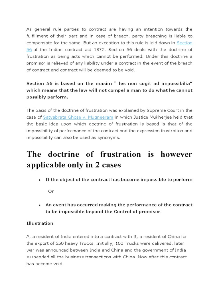 Doctrine of Frustration in Contracts | PDF | Breach Of Contract | Law ...