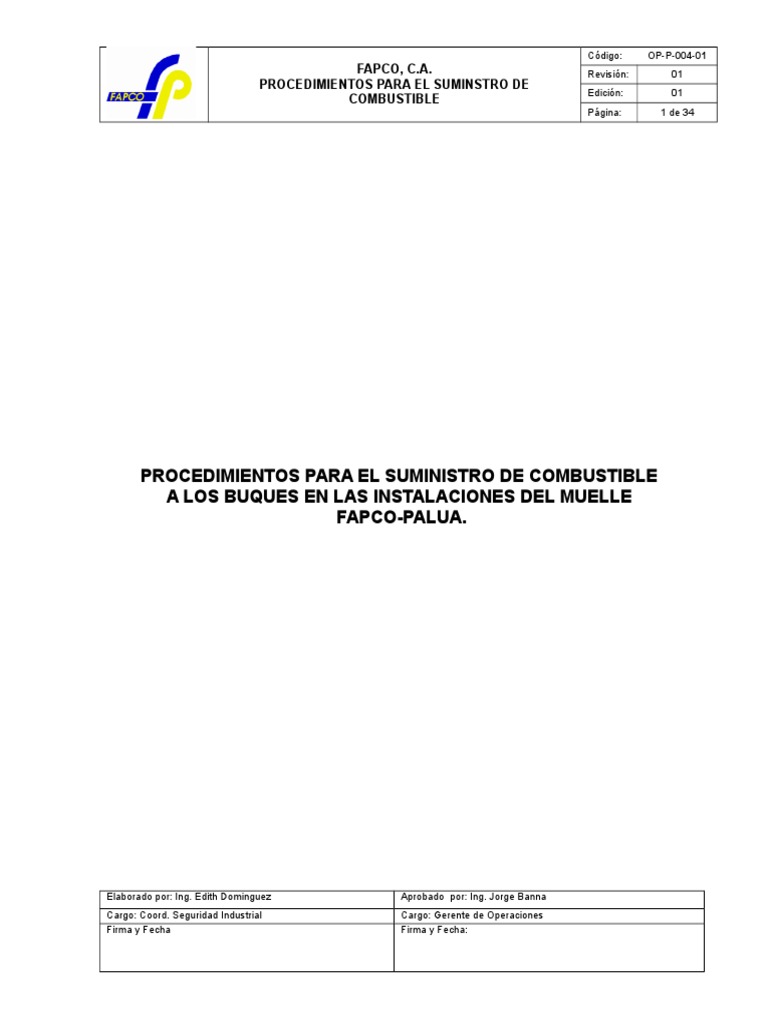 Procedimientos de Suministro de Combustible FAPCO | PDF | Contaminación ...
