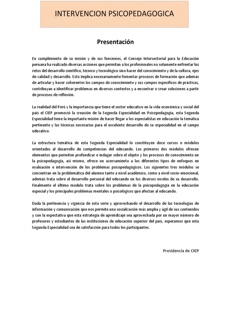 Intervencion Psicopedagogica | PDF | Aprendizaje | Comportamiento