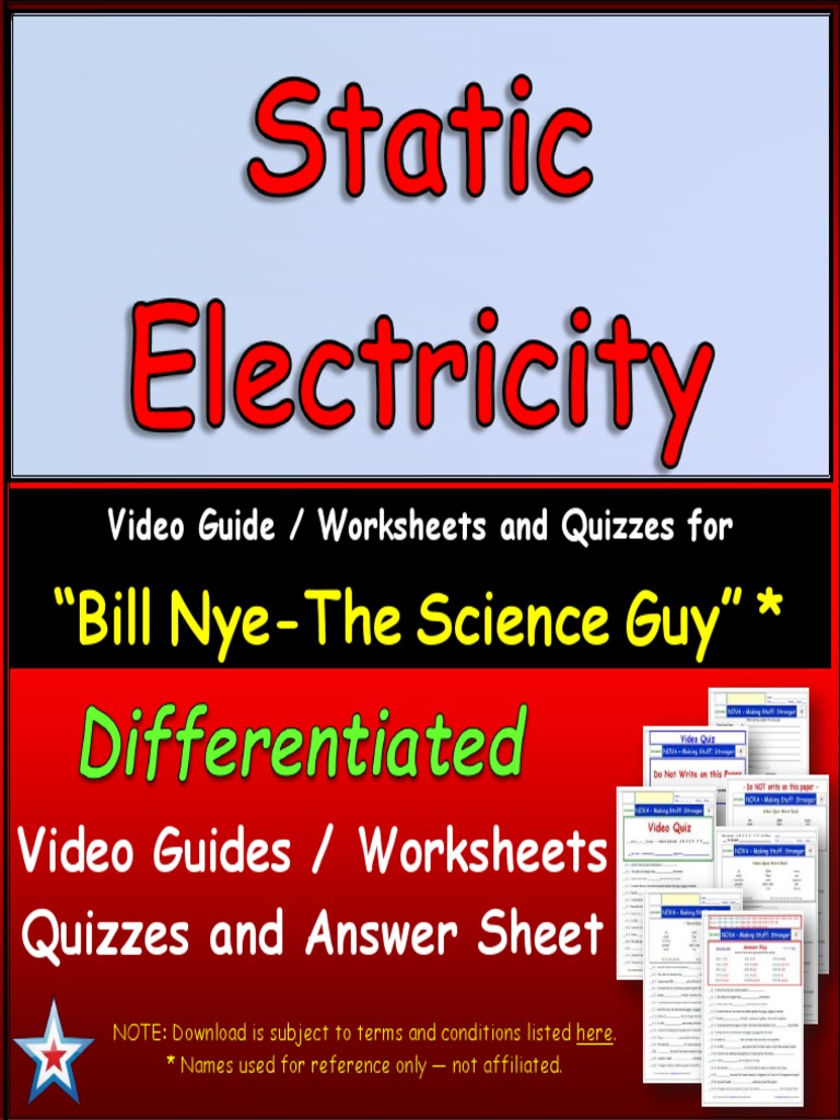 Statsic PDF  PDF  Quiz  Electricity Within Bill Nye Static Electricity Worksheet