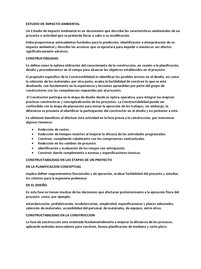 Estudio de Impacto Ambiental y Constructibilidad | PDF | Planificación ...
