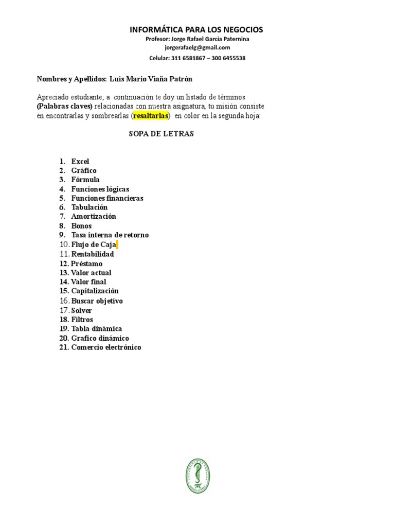 Sopa de Letras: Términos de Ofimática | PDF | Valor presente neto ...