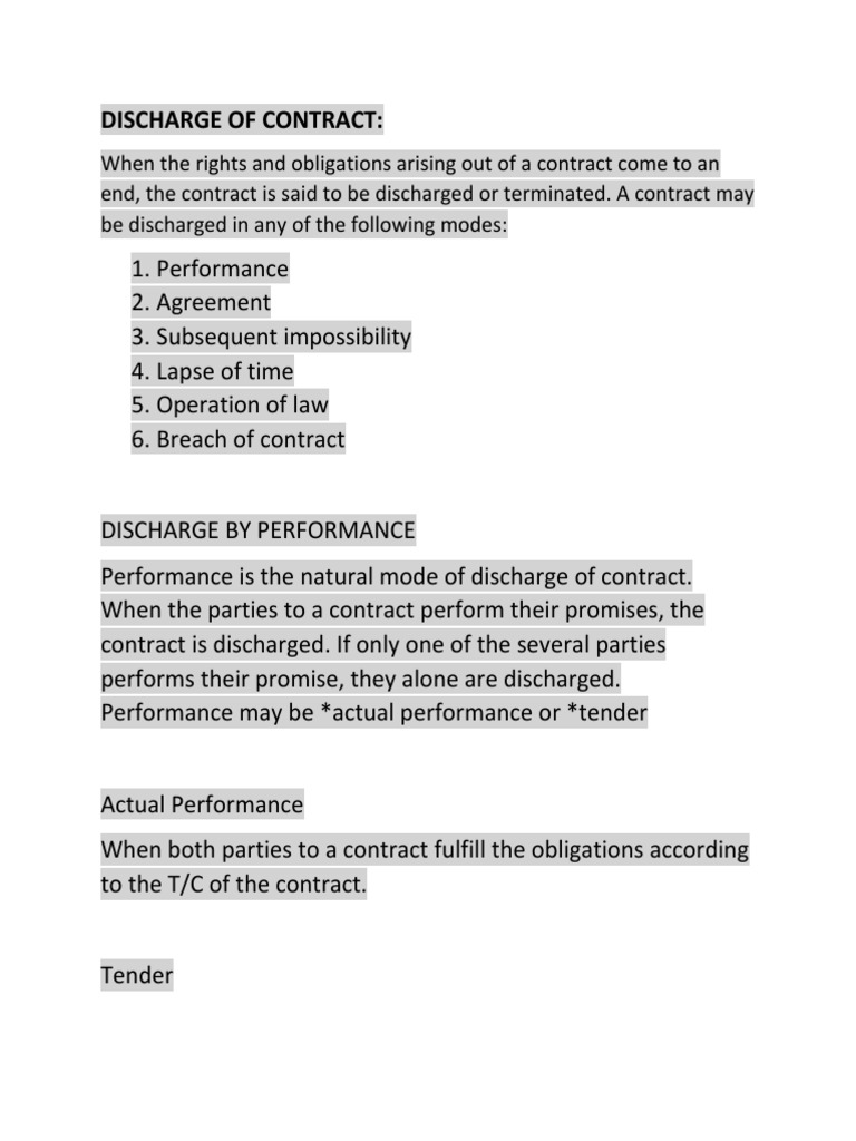 💄 Discharge of contract. What is Discharge of Contract? Meaning