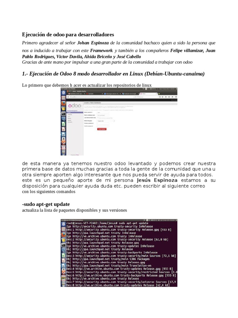 Ejecución de Odoo para Desarrolladores | PDF | Postgre Sql | Áreas de ...