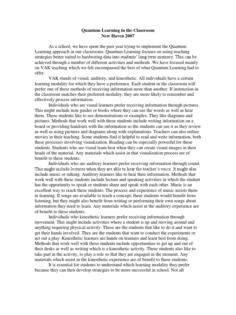 Quantum Learning in The Classroom | PDF | Business