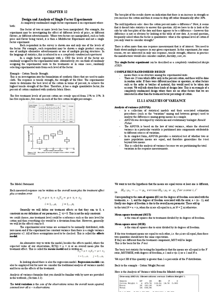 Single Factor Experiment Design Overview | PDF | Analysis Of Variance ...