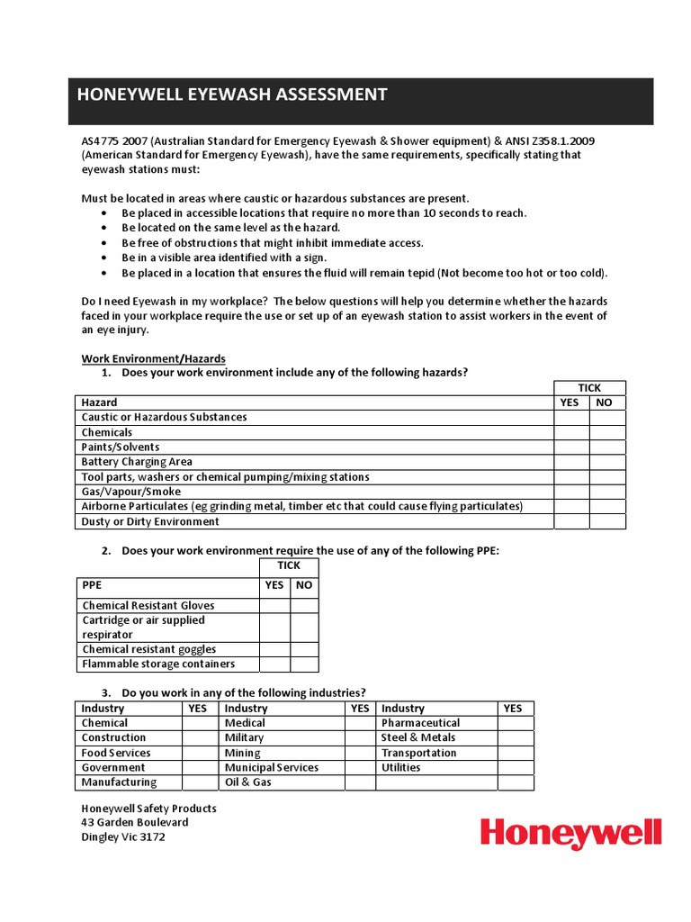 Eyewash Assessment PDF Personal Protective Equipment Water
