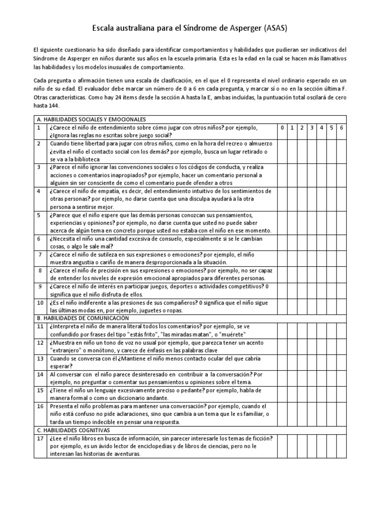 Escala Australiana del Síndrome de Asperger | PDF | Síndrome de ...