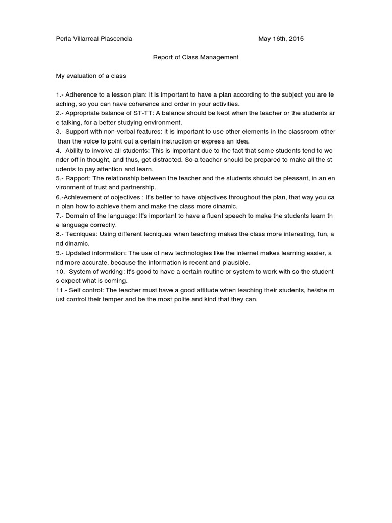 Report Class Management | PDF