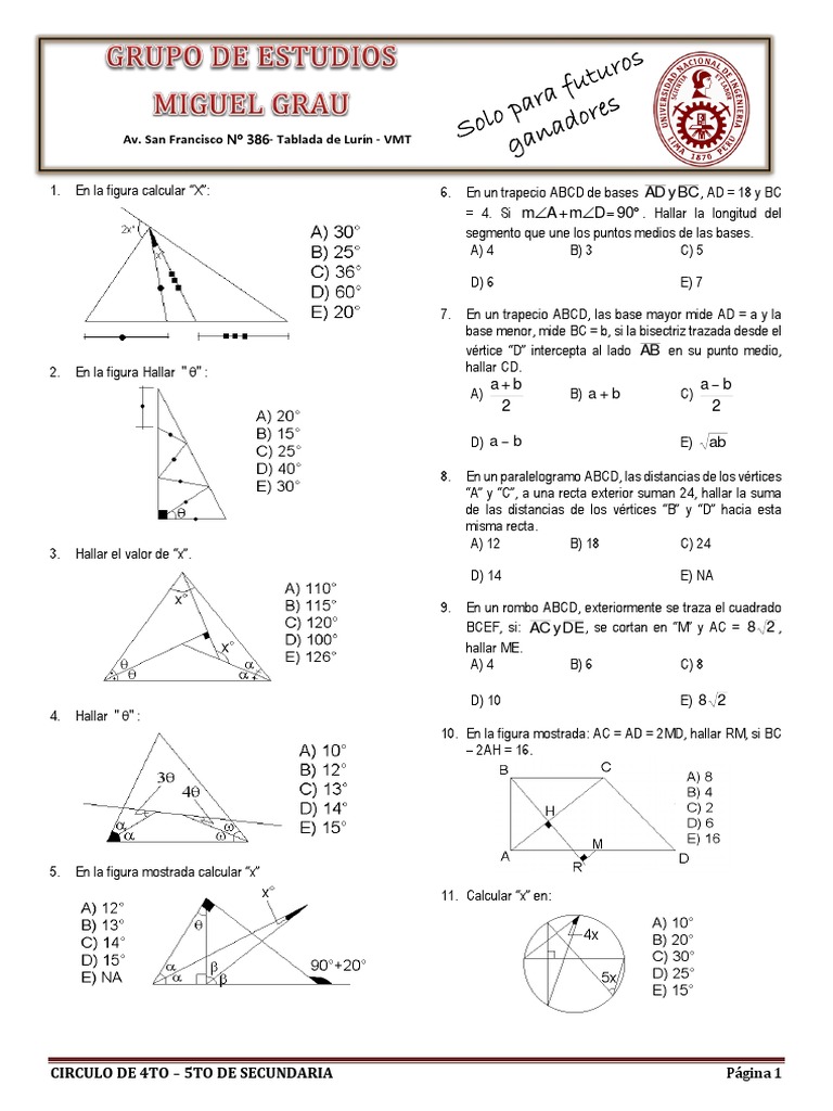 Ejercicios de Geometría para Secundaria | PDF | Geometría Elemental ...