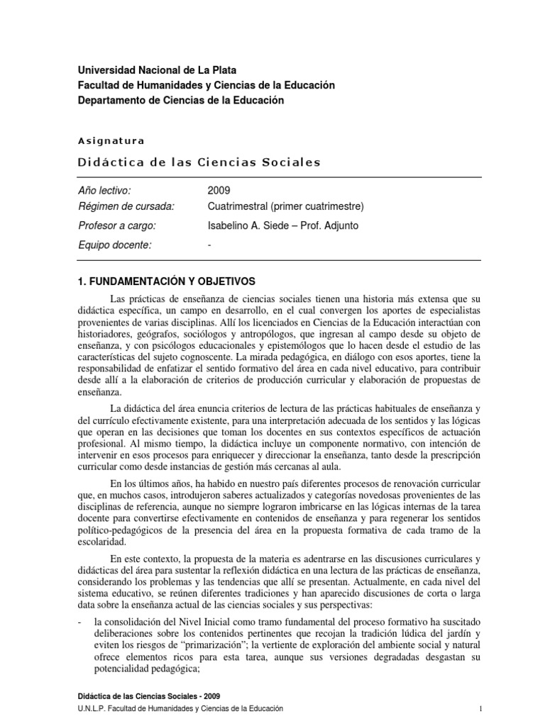 Didáctica de las Ciencias Sociales 2009 | PDF | Maestros | Plan de estudios