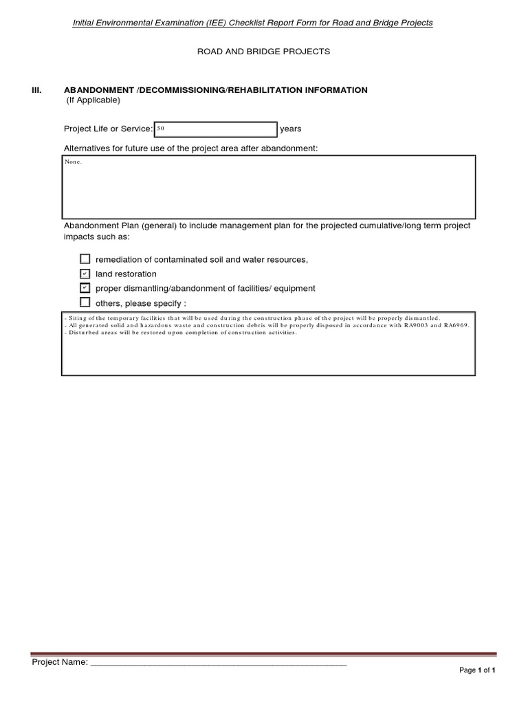 Abandonment, Decommissioning, Rehabilitation Information | PDF