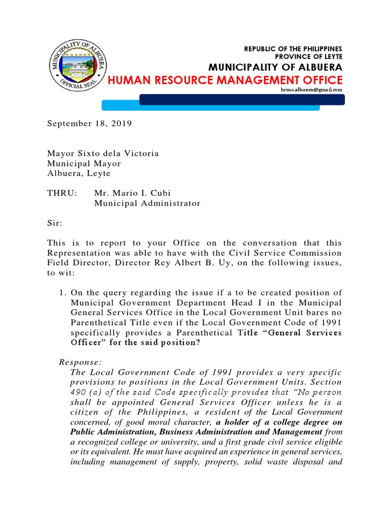 Mayor's Report on HR Issues in Albuera | PDF | Mayor | Local Government