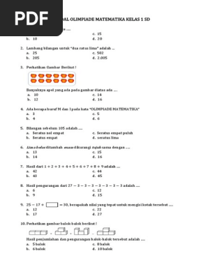 Soal Olimpiade Matematika Kelas 1 Sd Pdf