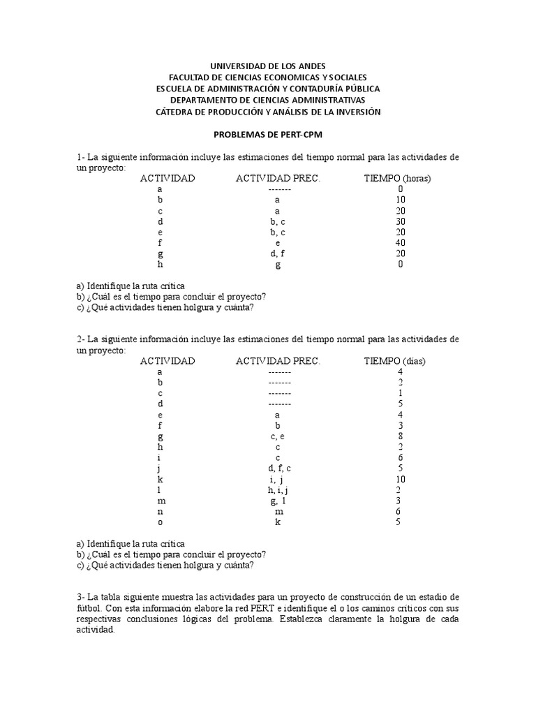 Ejercicios Pert-Cpm | PDF | Naturaleza