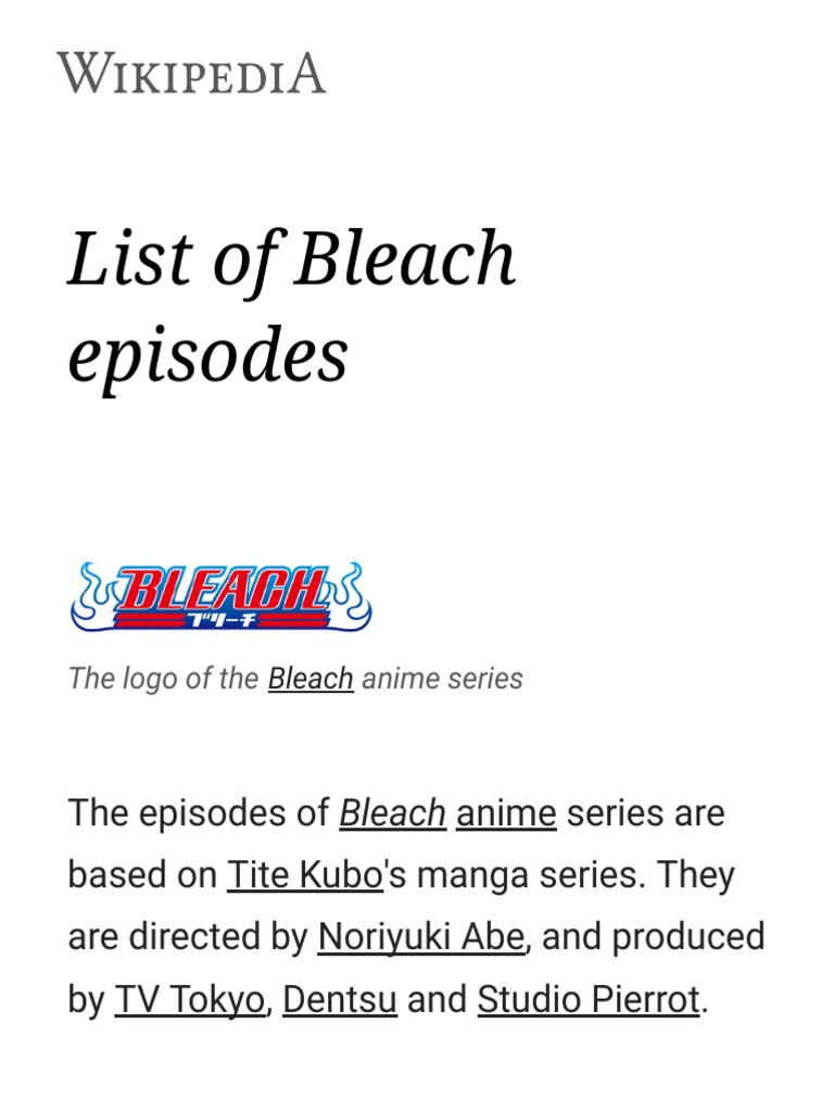 List Of Bleach Episodes Wikipedia Pdf Anime