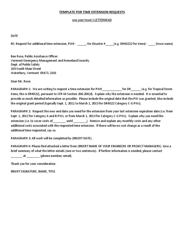 Time Extension Request Template for Disasters | PDF | Technology ...