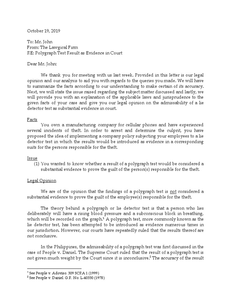 FINAL Legal Opinion PDF Polygraph Evidence