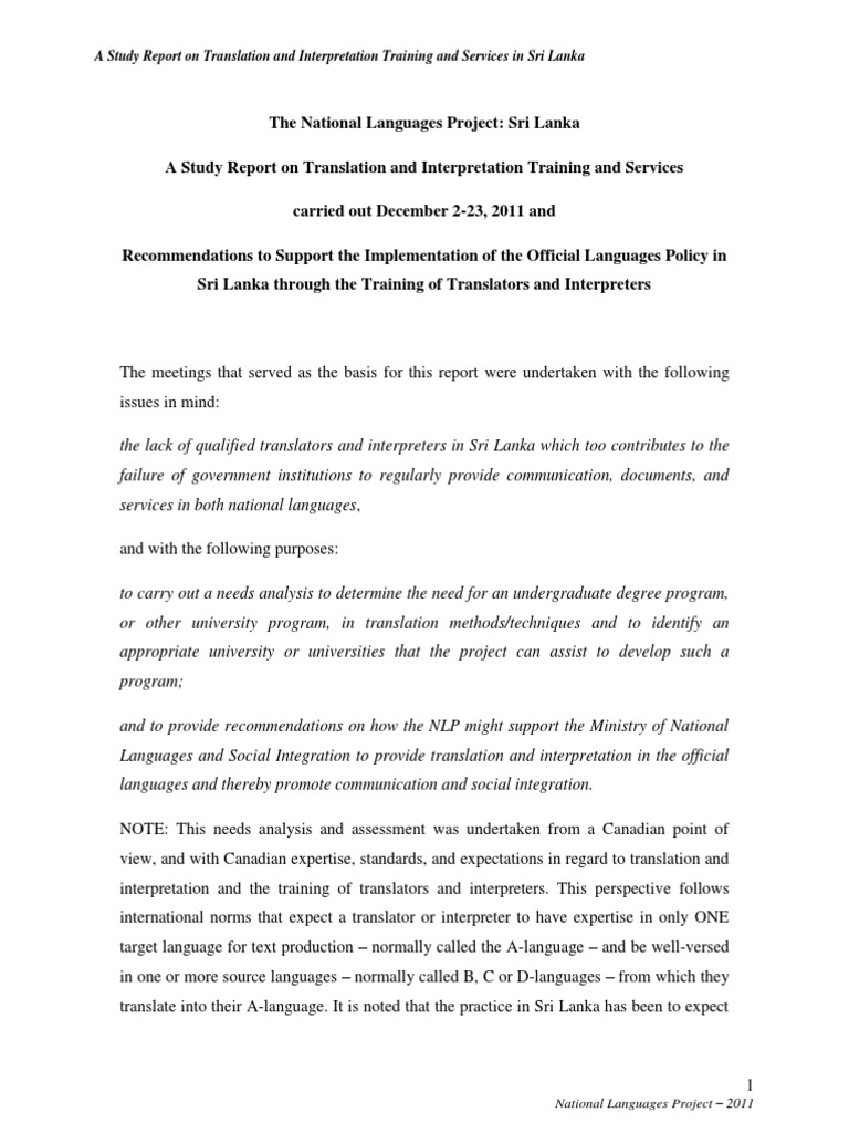 A Study Report Translation and Interpretation Training and Services in ...